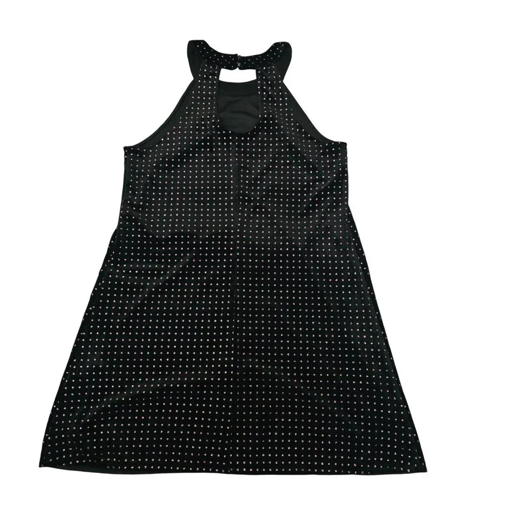 Candie's Black Velvet Sparkly Polka Dot Keyhole Back Halter Dress Women's Large - Picture 3 of 10